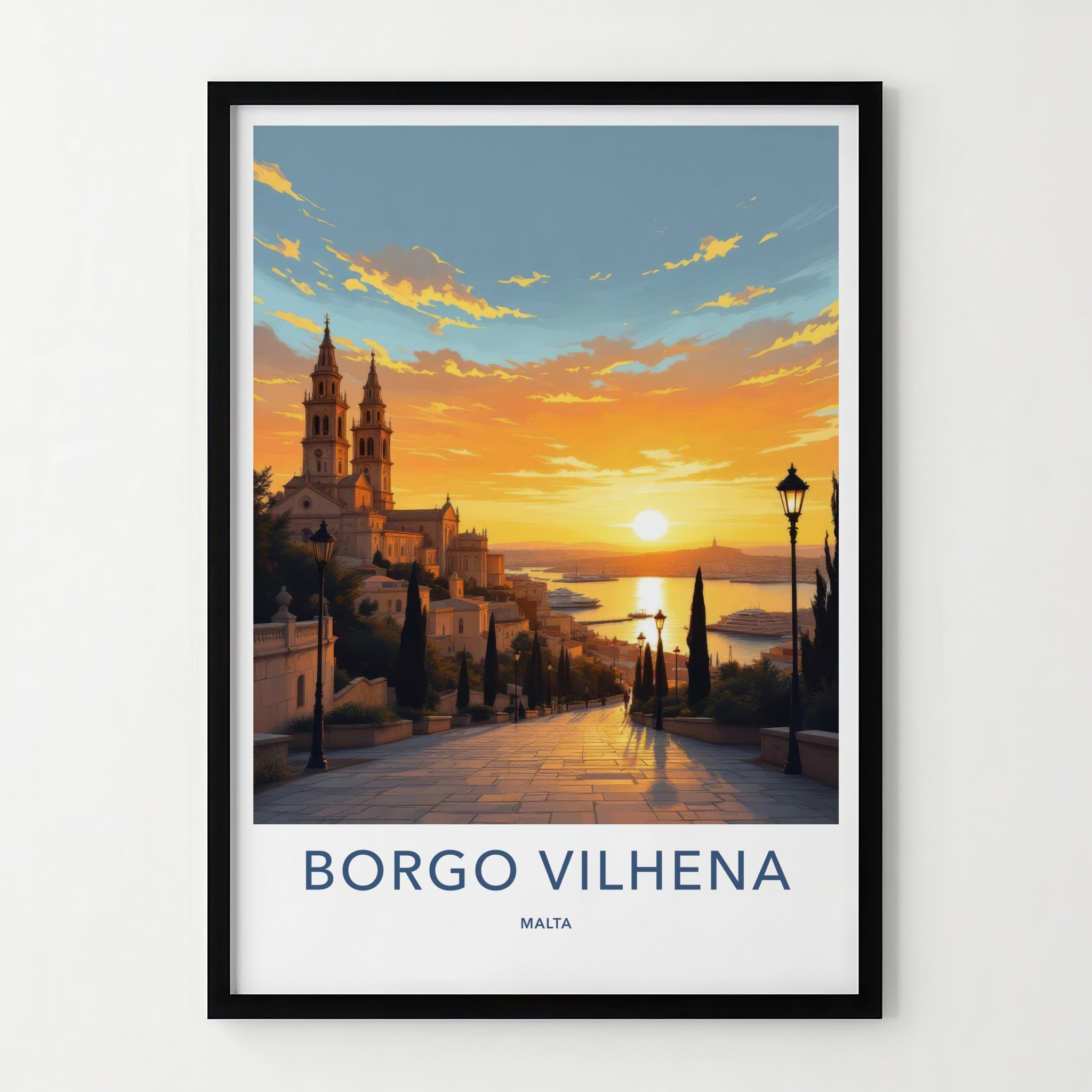 Borgo Vilhena Poster - Malta Travel Art - Coastal Town Sunset Home Decor