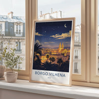 Borgo Vilhena Poster - Malta Travel Art - Moonlit Cityscape Home Decor