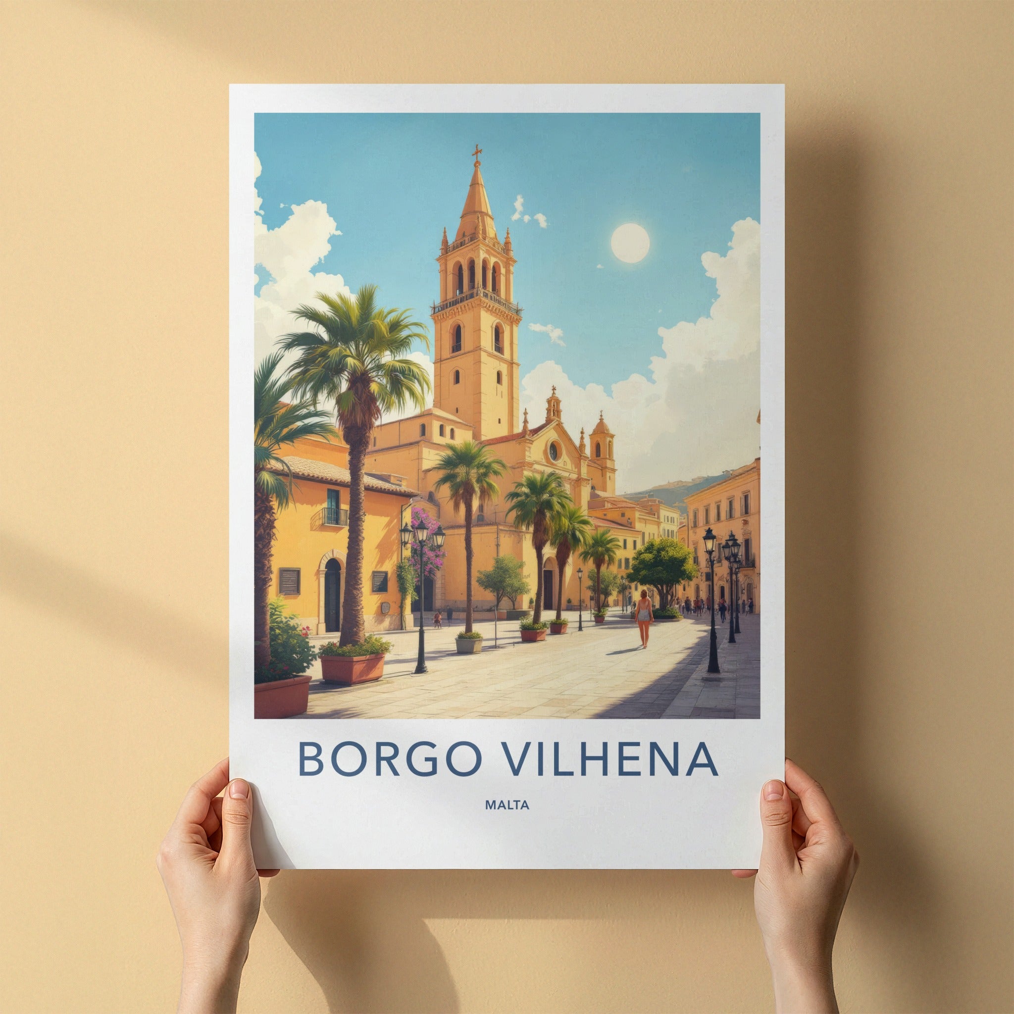Borgo Vilhena Poster - Malta Travel Art - Sunny Street Palms Home Decor