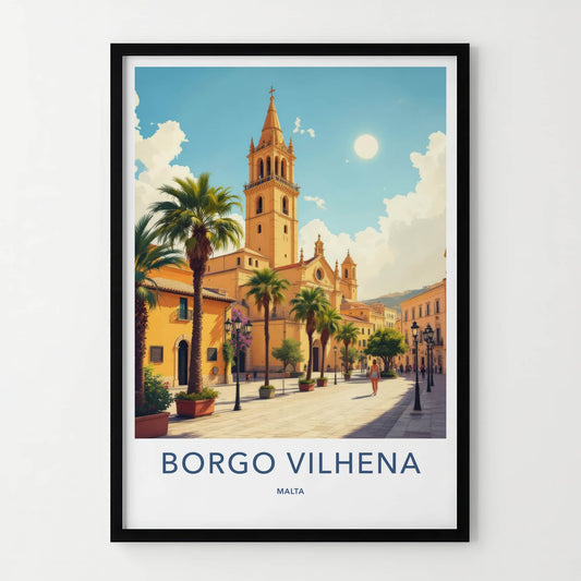 Borgo Vilhena Poster - Malta Travel Art - Sunny Street Palms Home Decor