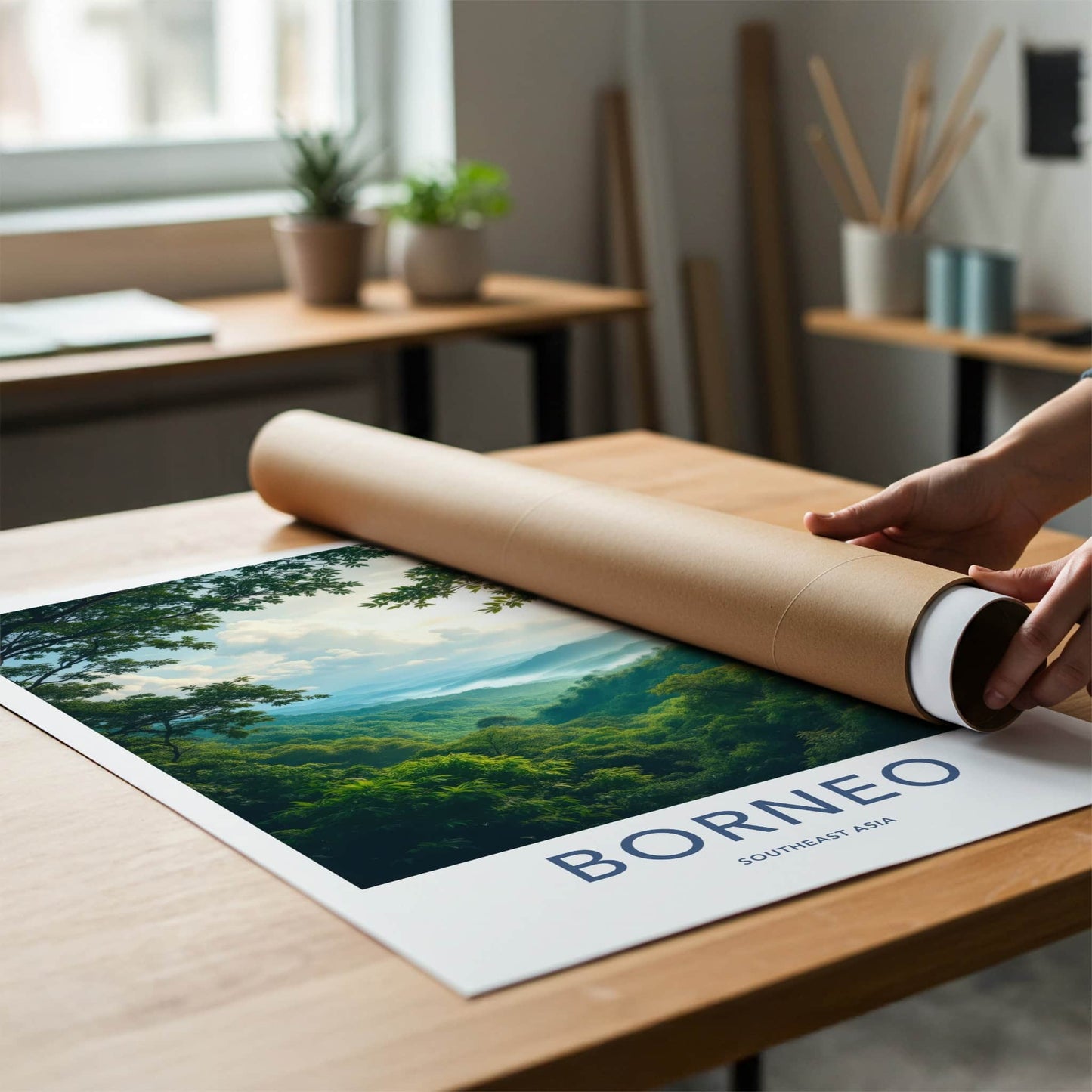 Borneo Poster - Indonesia Travel Art - Misty Green Valleys Home Decor