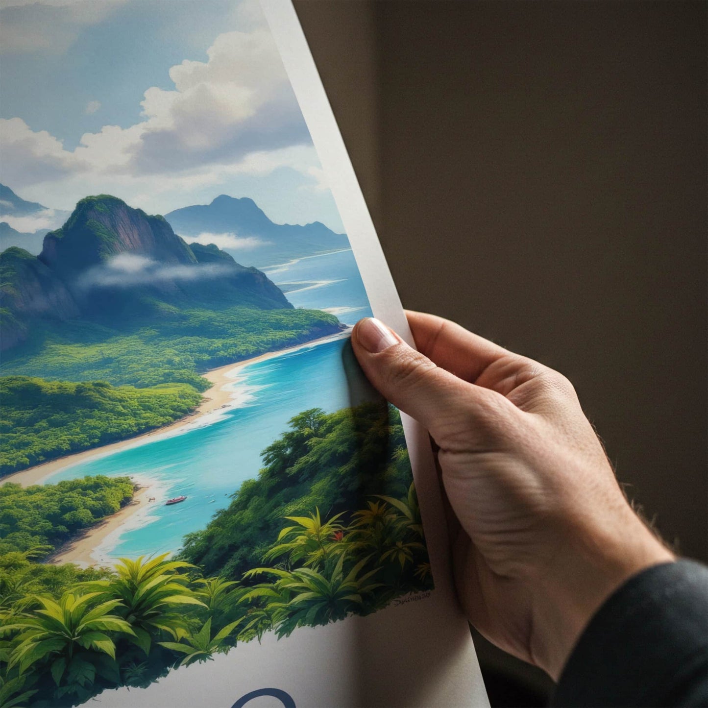 Borneo Poster - Malaysia Travel Art - Lush Coastal Mountains Wall Decor