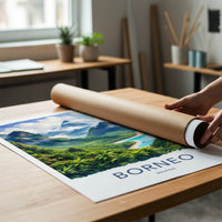 Borneo Poster - Malaysia Travel Art - Lush Coastal Mountains Wall Decor