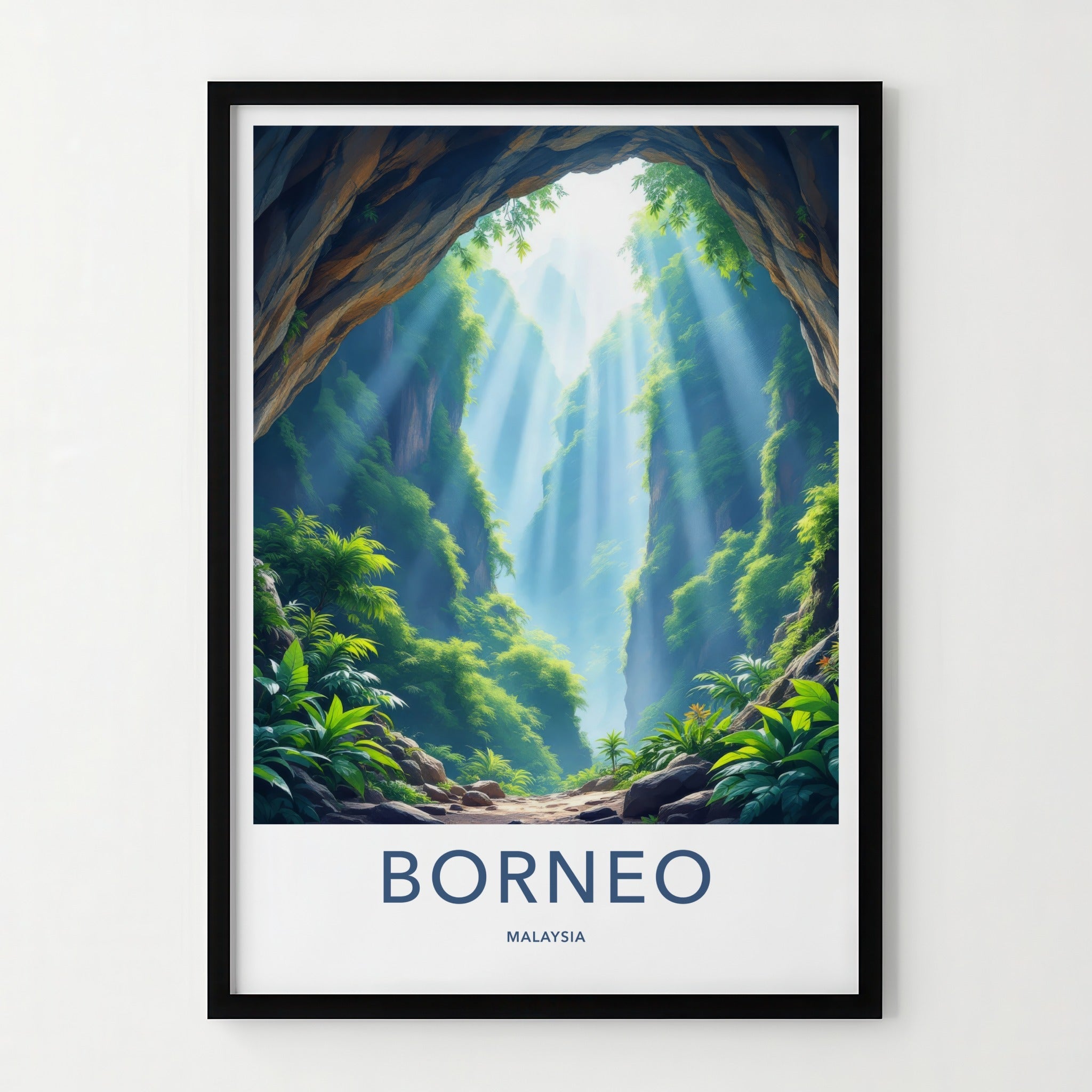 Borneo Poster - Malaysia Travel Art - Lush Green Canyon Entrance Home Decor