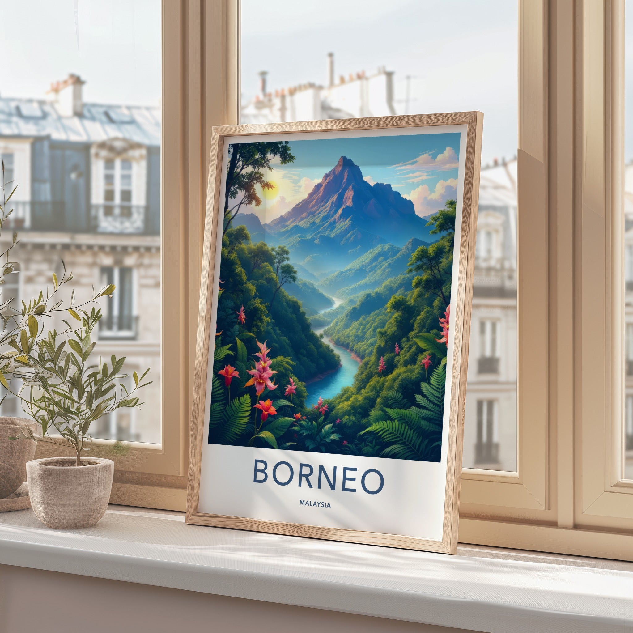 Borneo Poster - Malaysia Travel Art - Lush Mountain River Home Decor