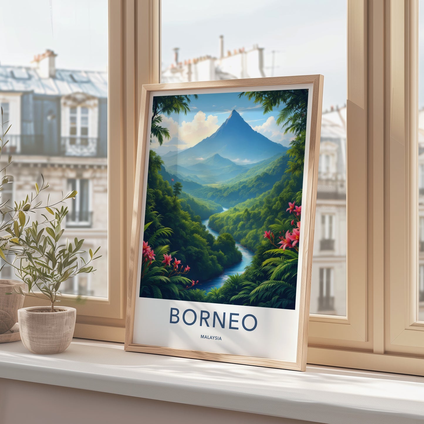 Borneo Poster - Malaysia Travel Art - Majestic River Peaks Home Decor