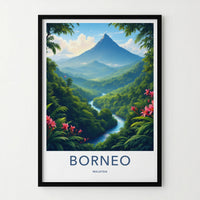 Borneo Poster - Malaysia Travel Art - Majestic River Peaks Home Decor