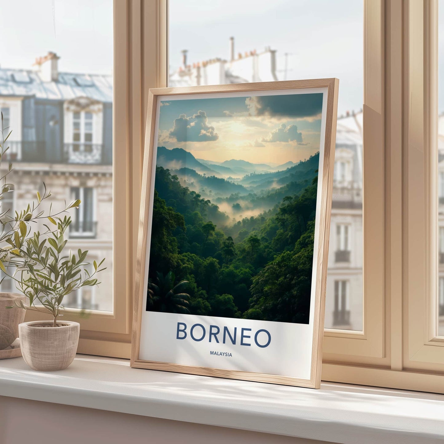 Borneo Poster - Malaysia Travel Art - Misty Jungle Peaks Home Decor