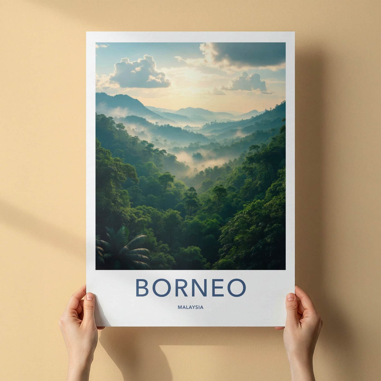 Borneo Poster - Malaysia Travel Art - Misty Jungle Peaks Home Decor