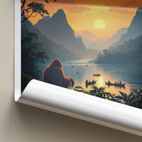 Borneo Poster - Malaysia Travel Art - Orangutan Sunset Lake Home Decor