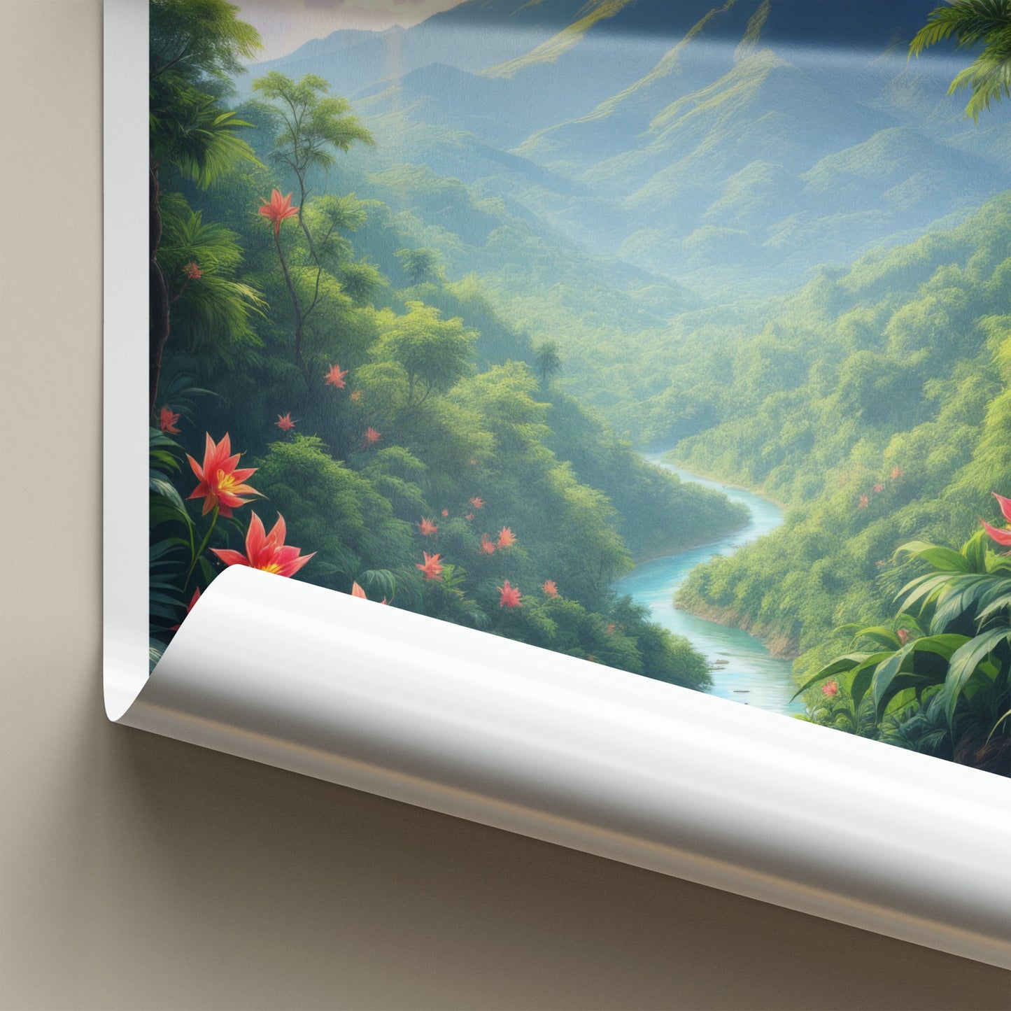 Borneo Poster - Malaysia Travel Art - Sunlit Mountain River Home Decor