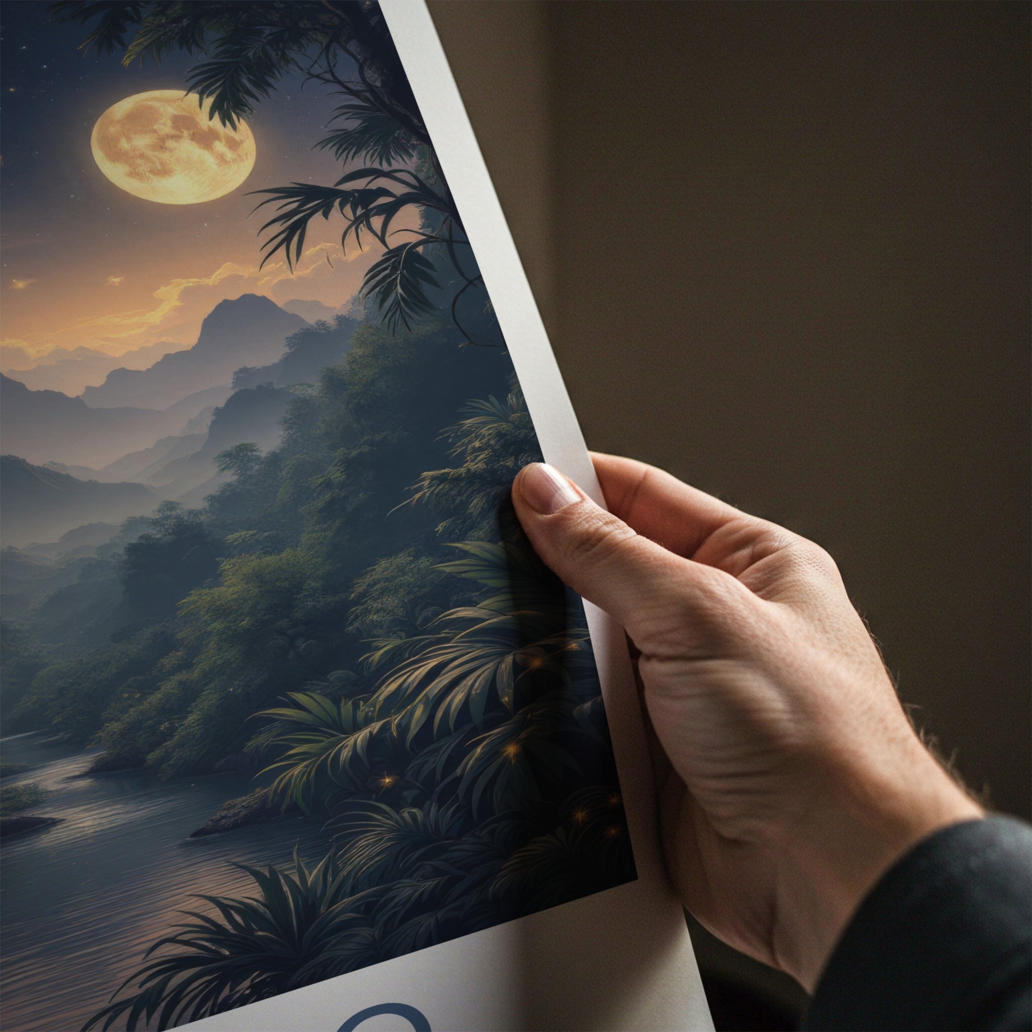 Borneo Poster - Malaysia Wall Art - Moonlit Jungle Stream Home Decor