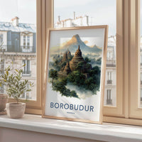 Borobudur Poster - Indonesia Art Print - Volcanic Peak Temple Room Decor