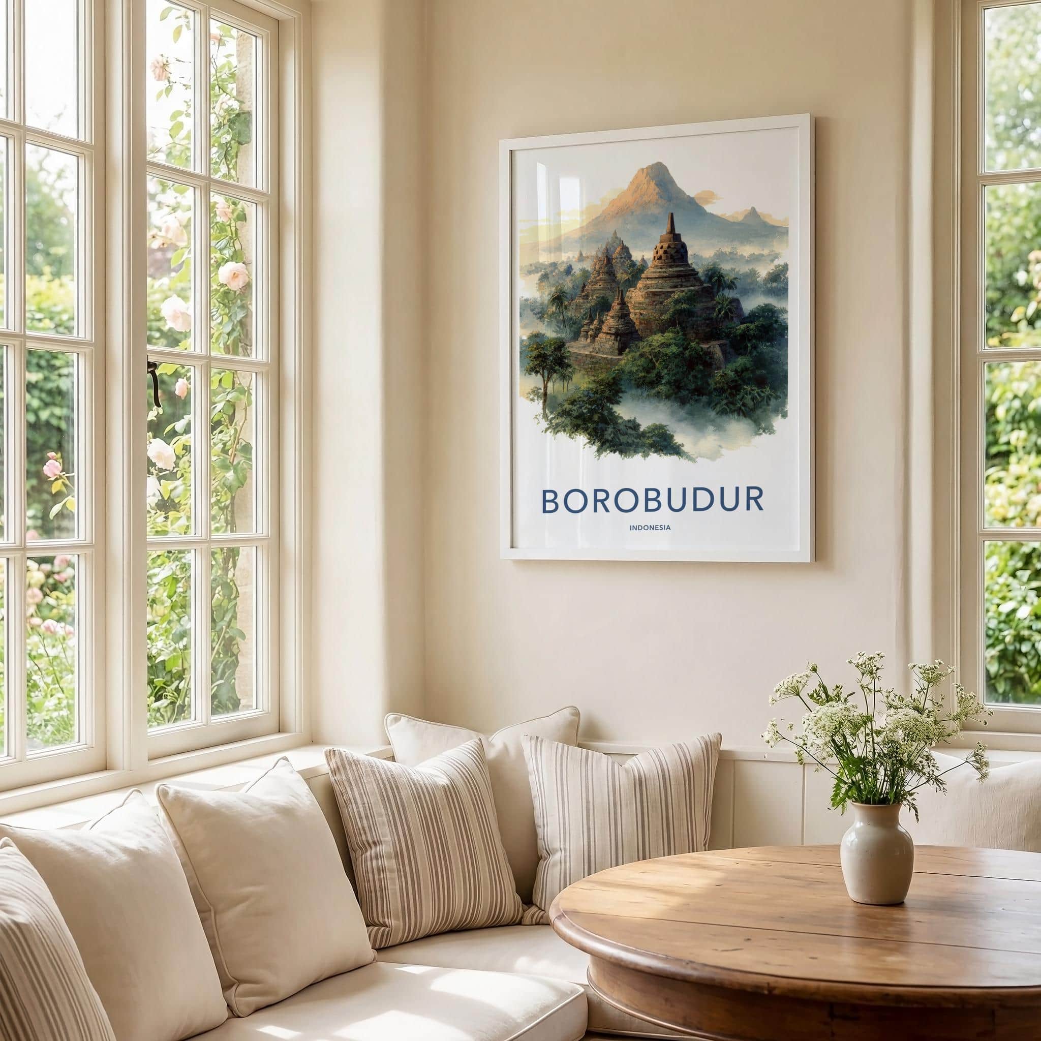 Borobudur Poster - Indonesia Art Print - Volcanic Peak Temple Room Decor