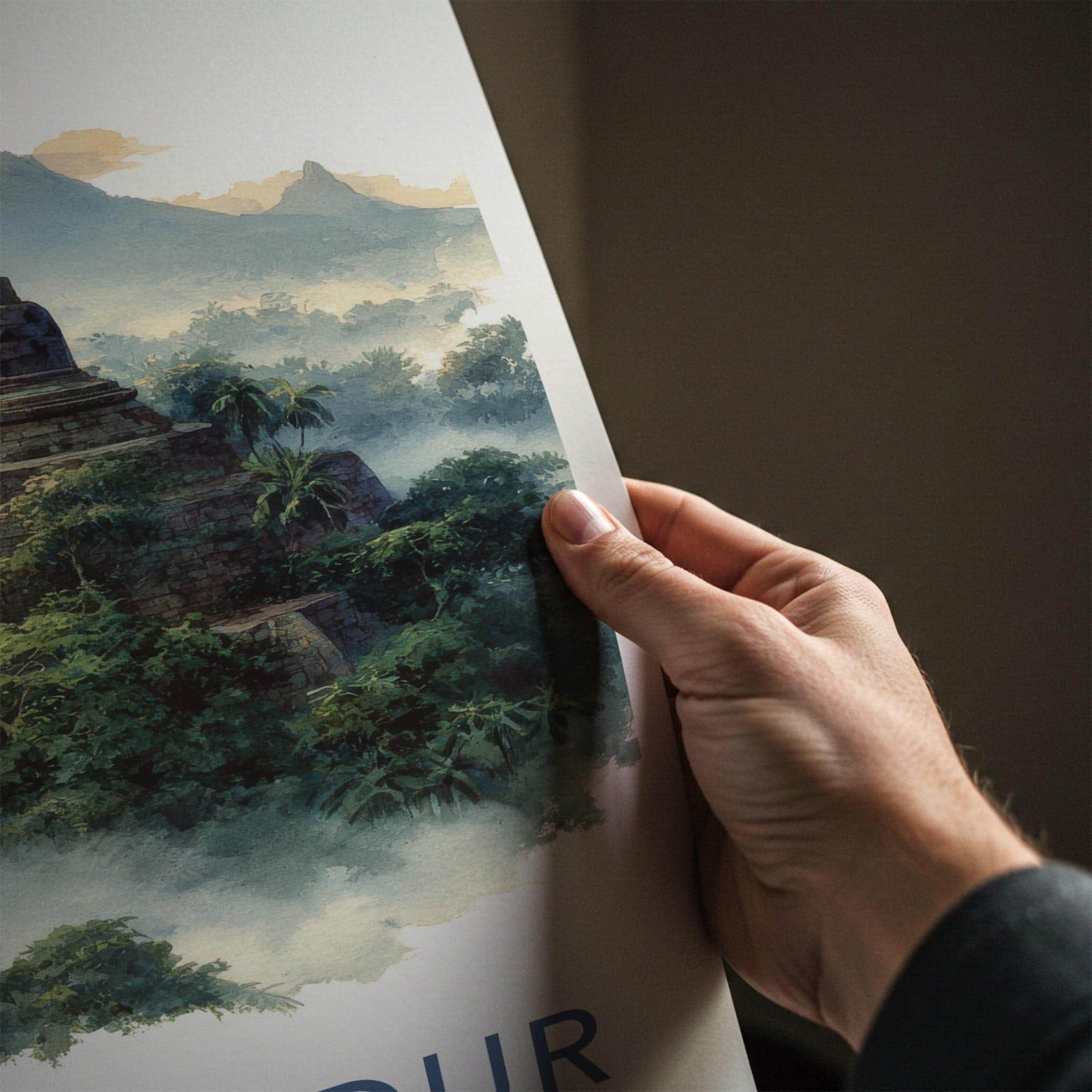 Borobudur Poster - Indonesia Art Print - Volcanic Peak Temple Room Decor