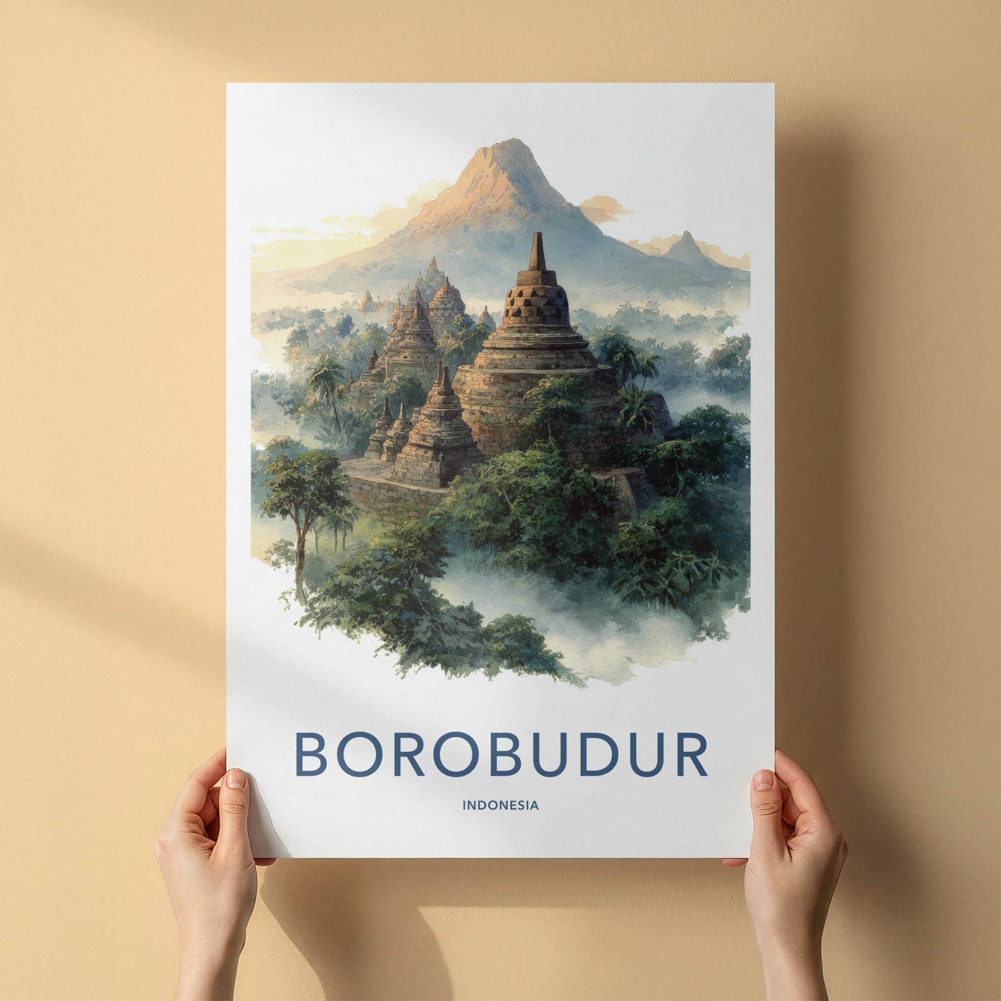 Borobudur Poster - Indonesia Art Print - Volcanic Peak Temple Room Decor