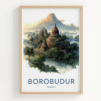 Borobudur Poster - Indonesia Art Print - Volcanic Peak Temple Room Decor