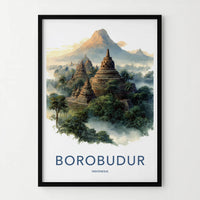 Borobudur Poster - Indonesia Art Print - Volcanic Peak Temple Room Decor