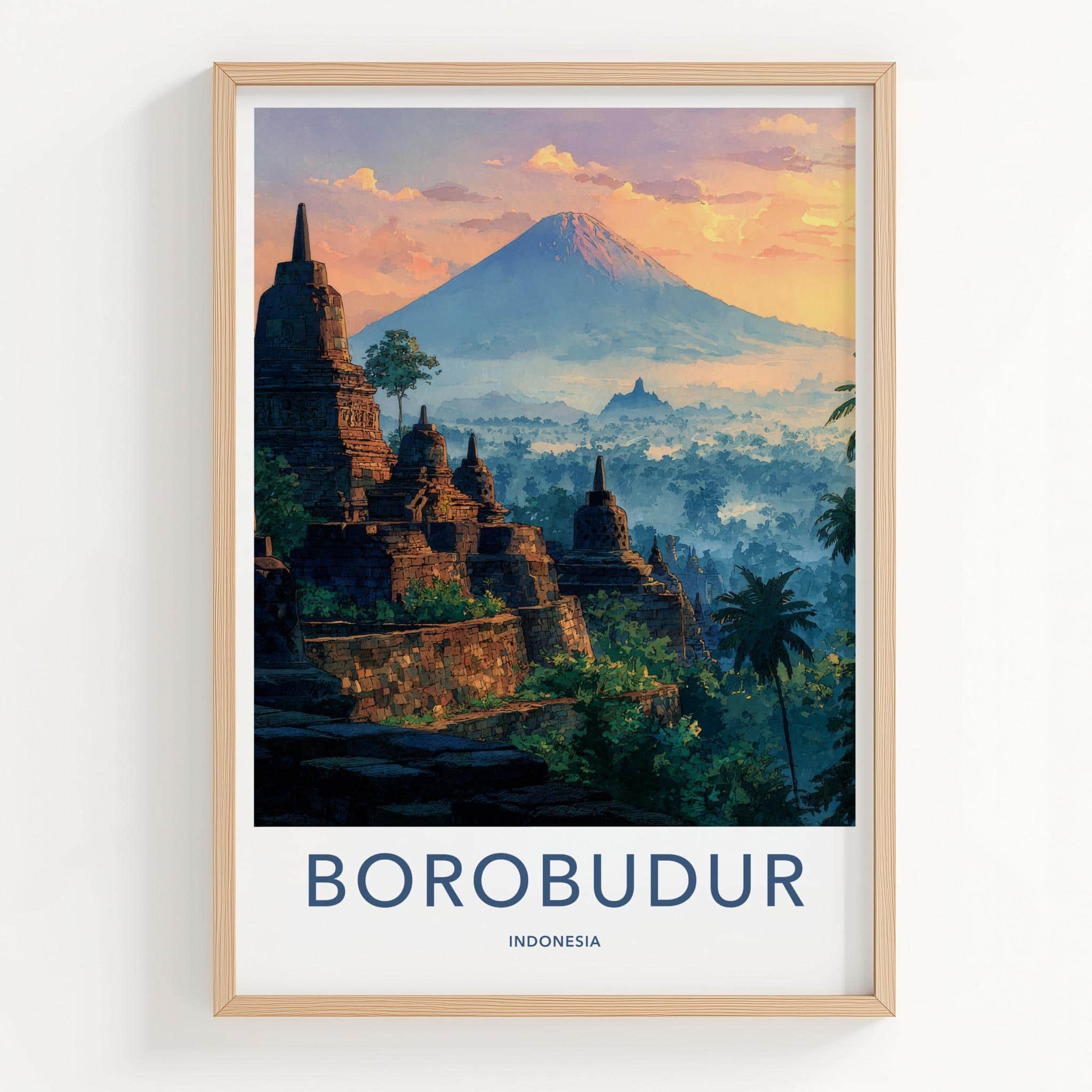 Borobudur Poster - Indonesia Travel Art - Ancient Temple Vista Home Decor