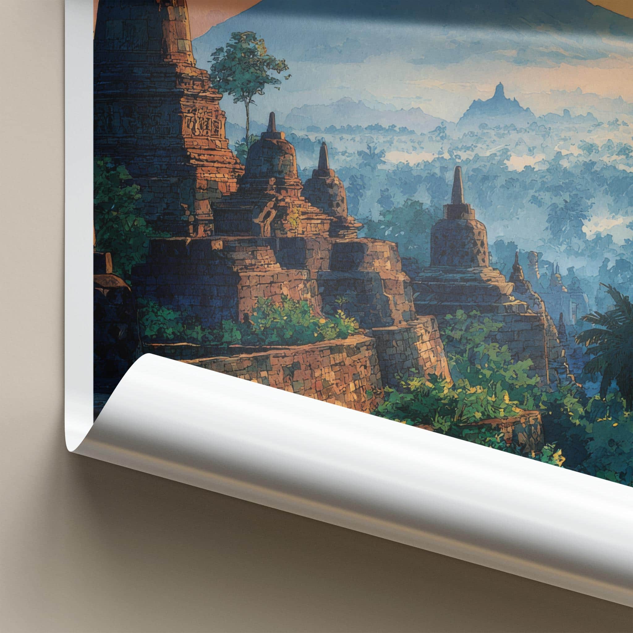 Borobudur Poster - Indonesia Travel Art - Ancient Temple Vista Home Decor