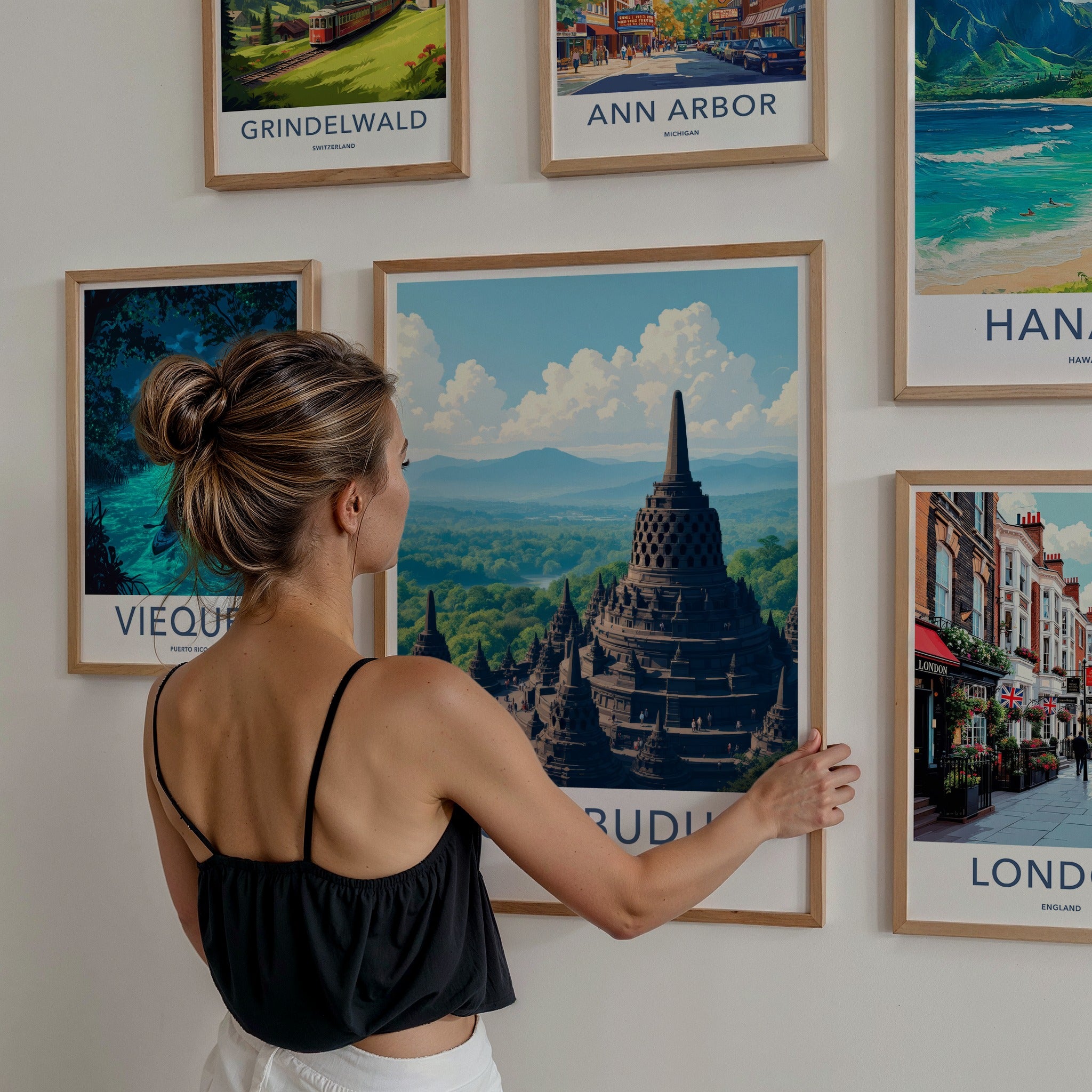 Borobudur Poster - Indonesia Travel Art - Buddhist Temple Complex Home Decor