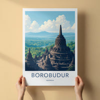 Borobudur Poster - Indonesia Travel Art - Buddhist Temple Complex Home Decor