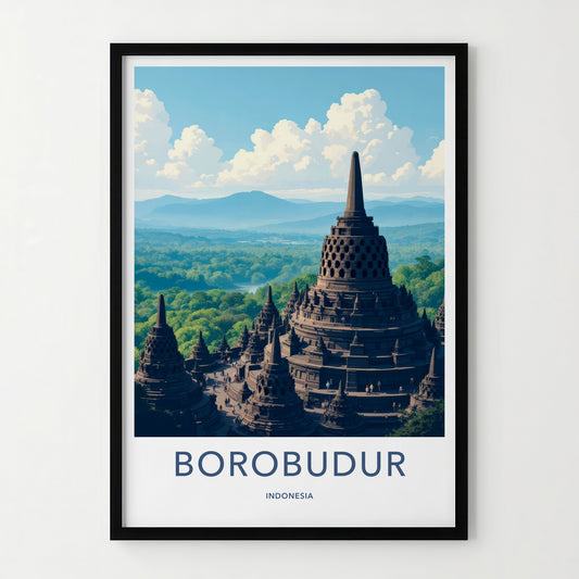 Borobudur Poster - Indonesia Travel Art - Buddhist Temple Complex Home Decor