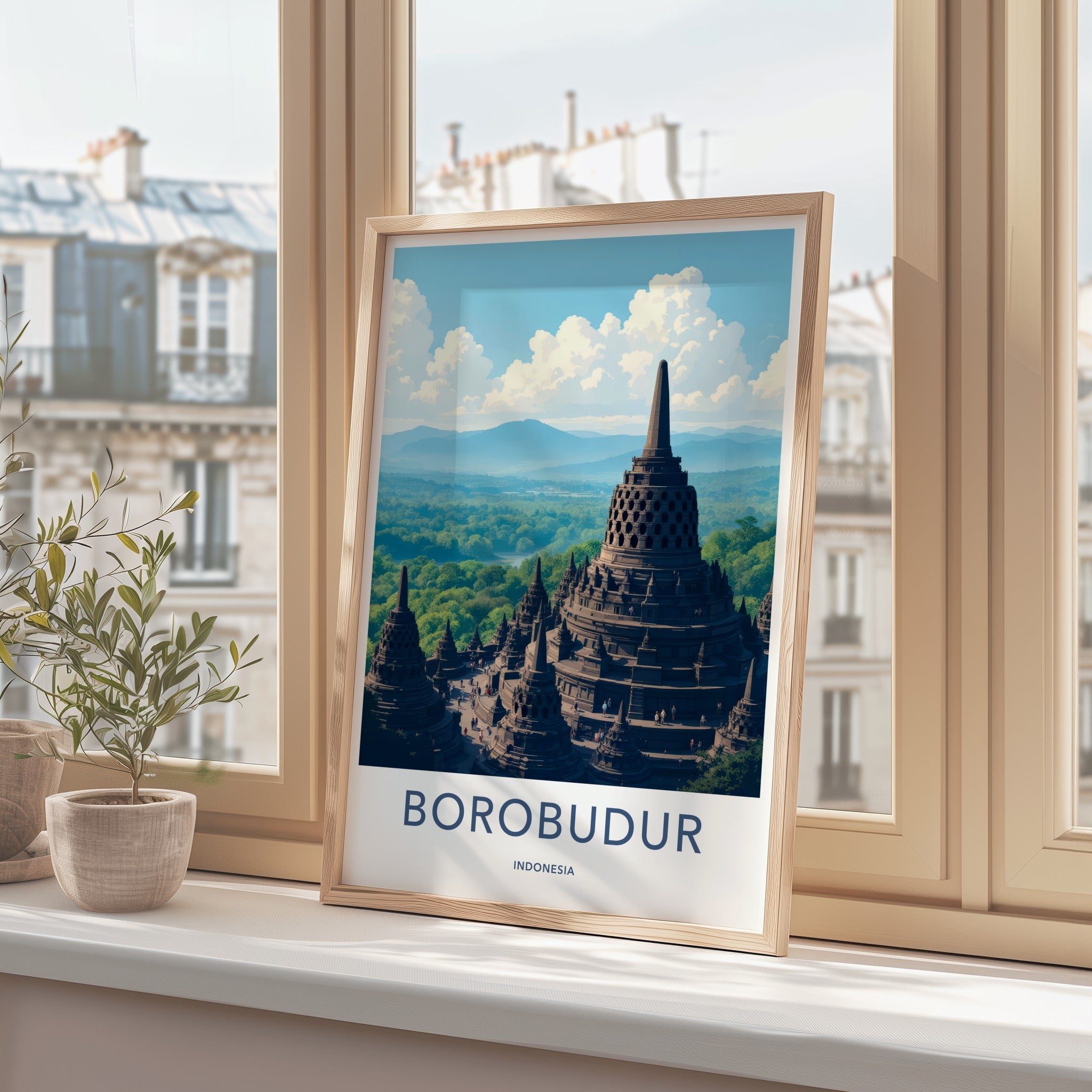 Borobudur Poster - Indonesia Travel Art - Buddhist Temple Complex Home Decor