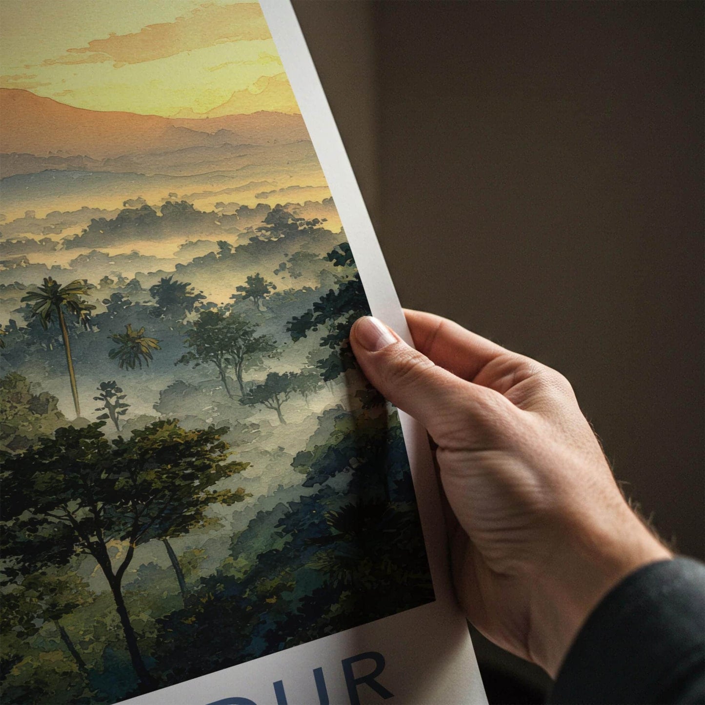 Borobudur Poster - Indonesia Travel Art - Misty Temple Sunrise Home Decor