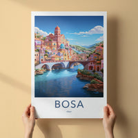 Bosa Poster - Italy Travel Art - Town River Bridges Home Decor