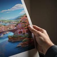 Bosa Poster - Italy Travel Art - Town River Bridges Home Decor