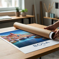 Bosa Poster - Italy Travel Art - Town River Bridges Home Decor