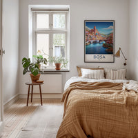 Bosa Poster - Italy Travel Art - Town River Bridges Home Decor