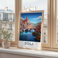 Bosa Poster - Italy Travel Art - Town River Bridges Home Decor