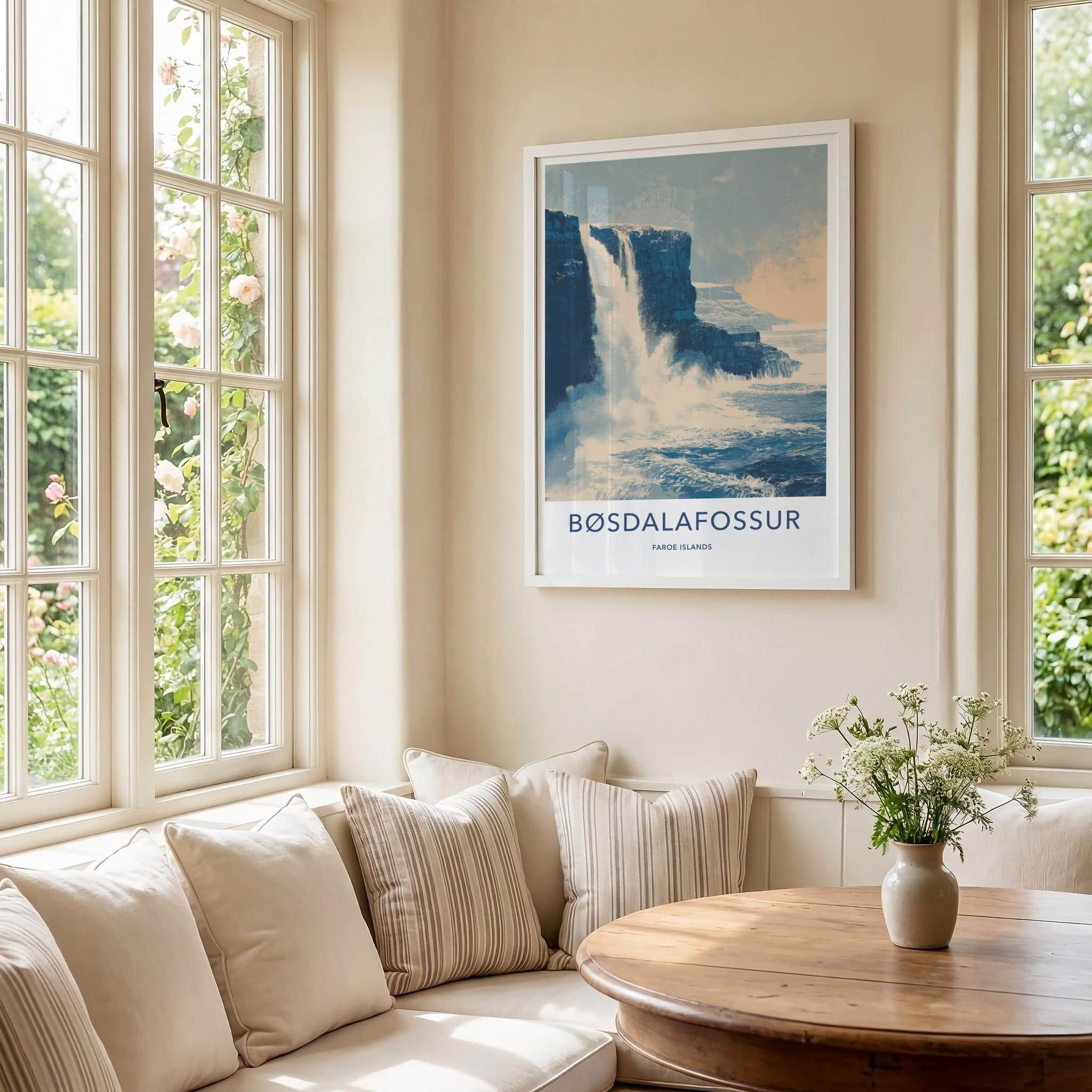 Bosdalafossur Poster - Faroe Islands Scenic Art - Clifftop Ocean Home Decor