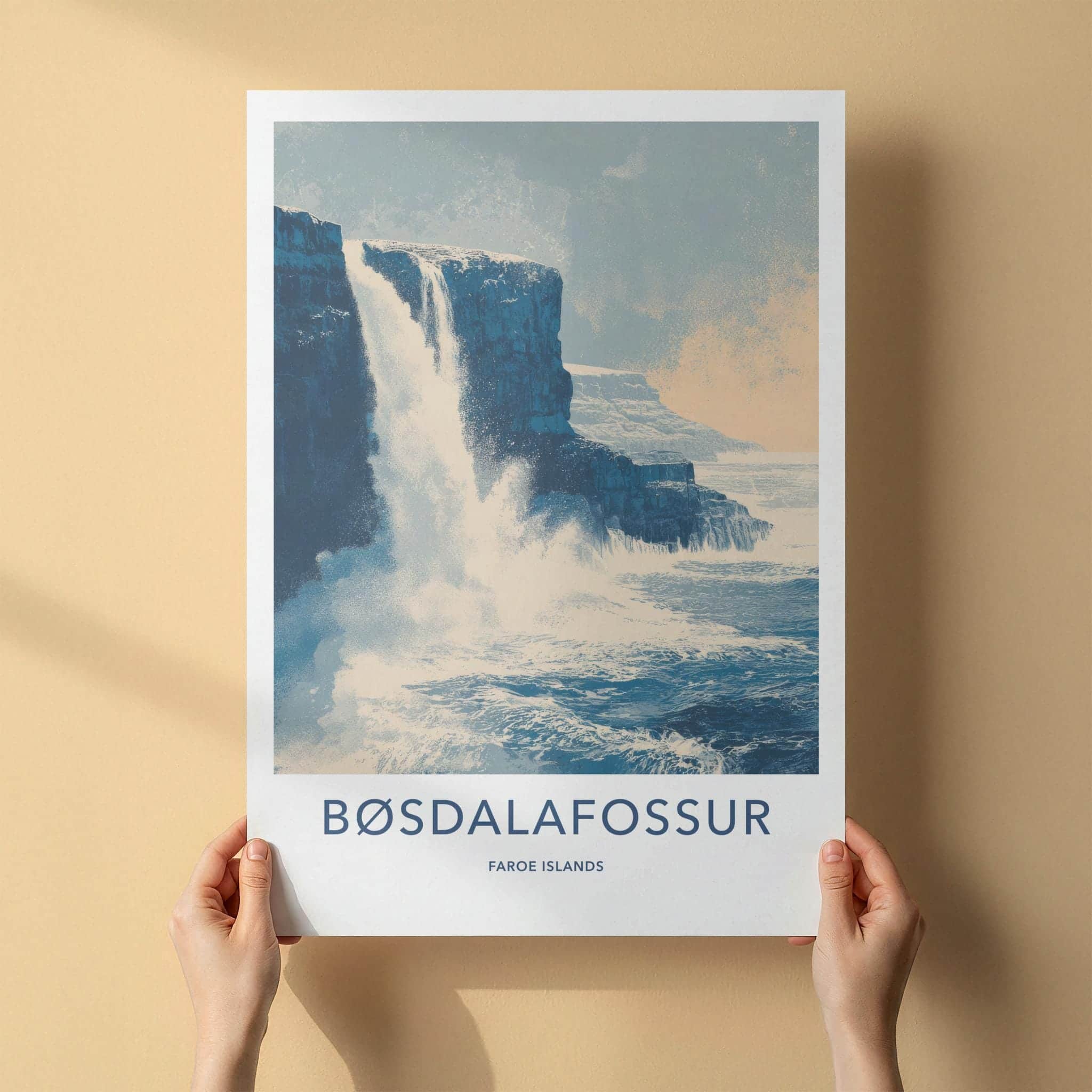 Bosdalafossur Poster - Faroe Islands Scenic Art - Clifftop Ocean Home Decor
