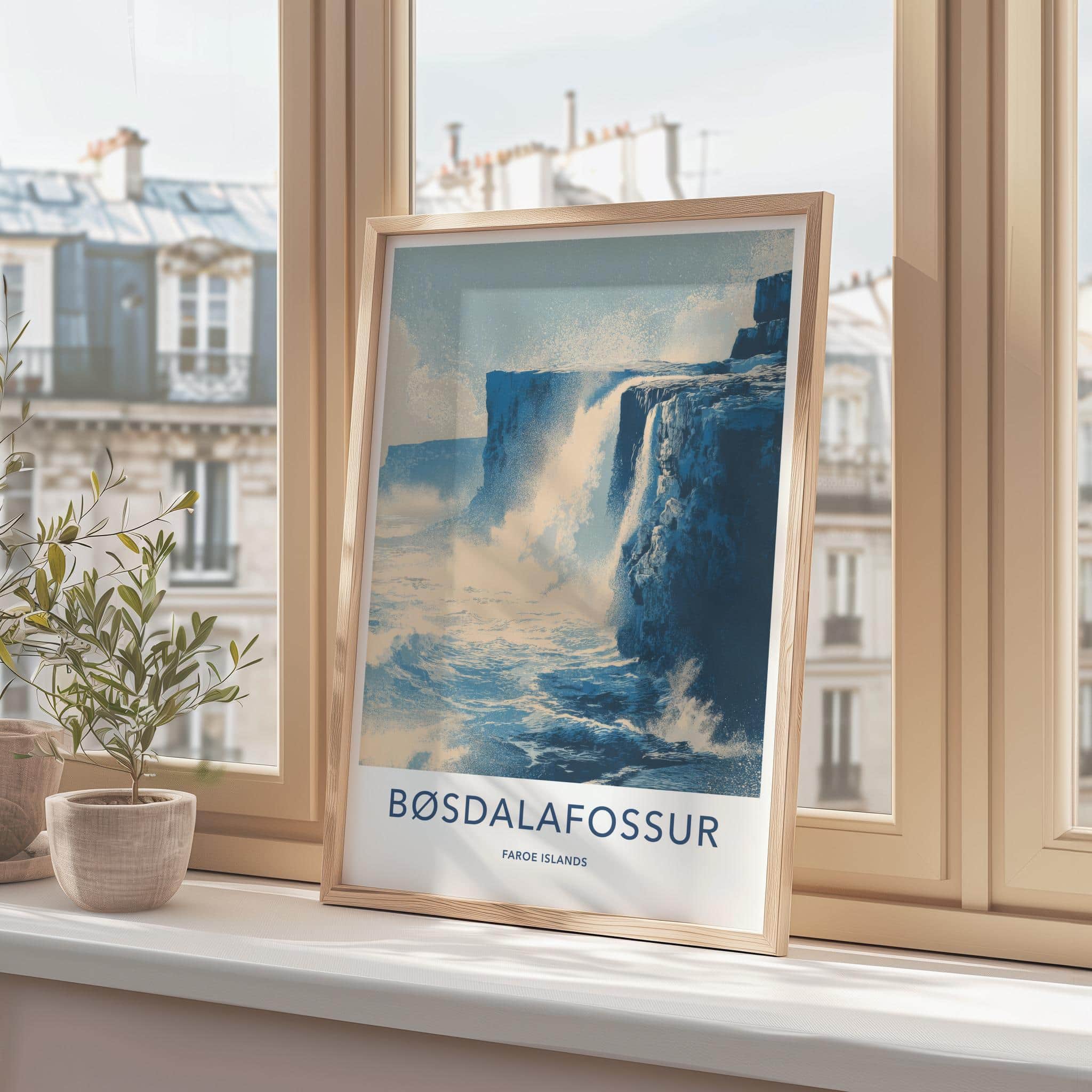 Bosdalafossur Poster - Faroe Islands Travel Print - Wild Ocean Room Decor