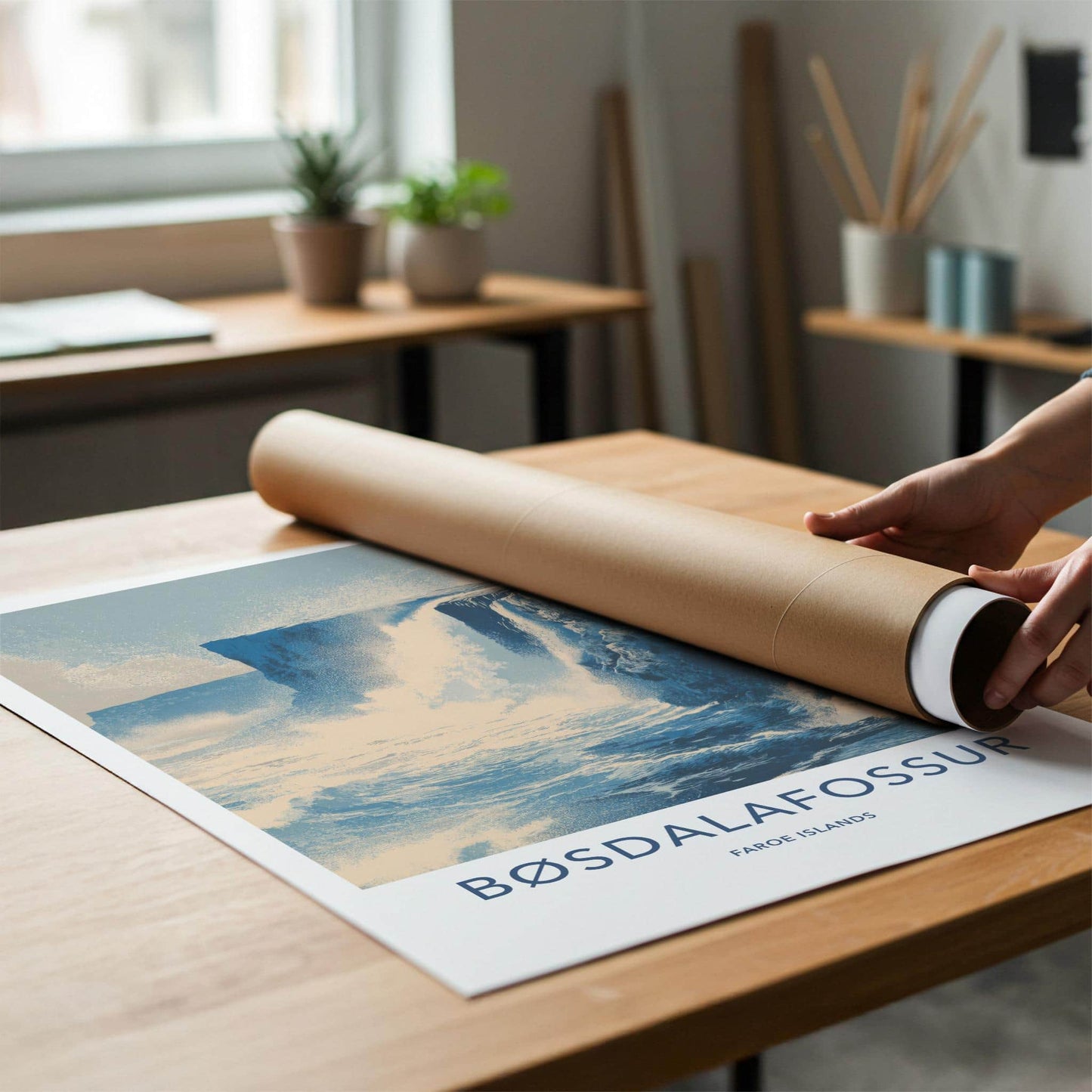Bosdalafossur Poster - Faroe Islands Travel Print - Wild Ocean Room Decor
