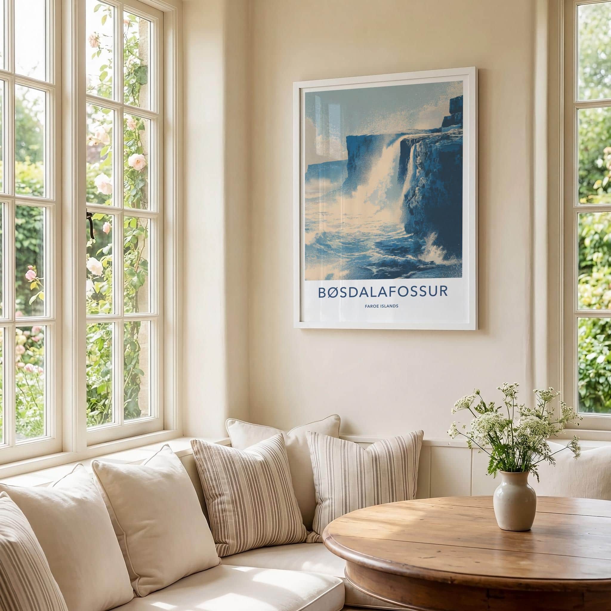 Bosdalafossur Poster - Faroe Islands Travel Print - Wild Ocean Room Decor