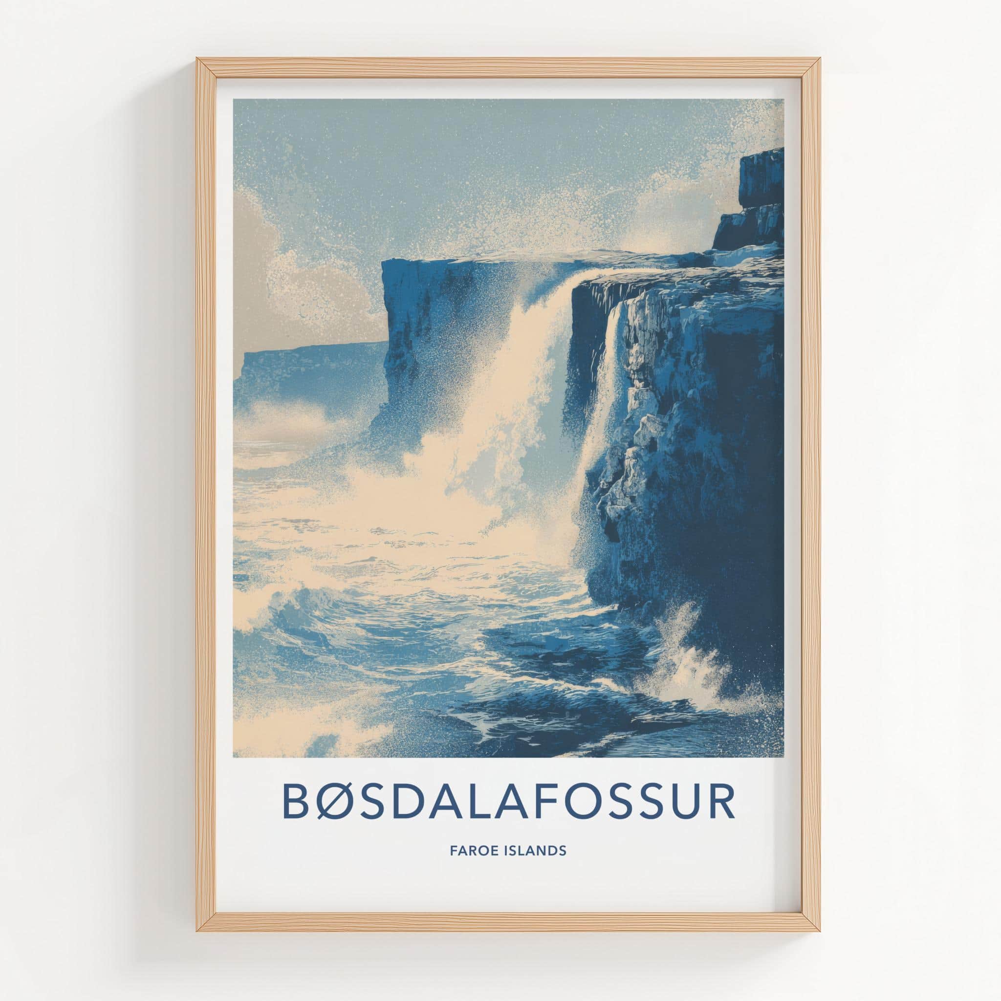 Bosdalafossur Poster - Faroe Islands Travel Print - Wild Ocean Room Decor