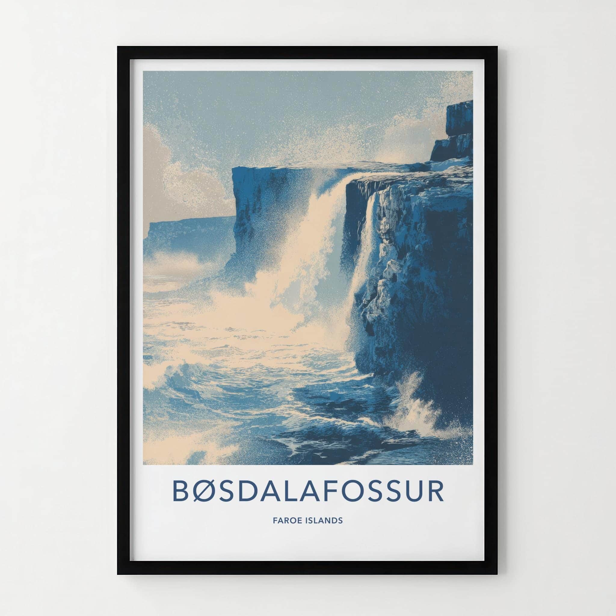 Bosdalafossur Poster - Faroe Islands Travel Print - Wild Ocean Room Decor