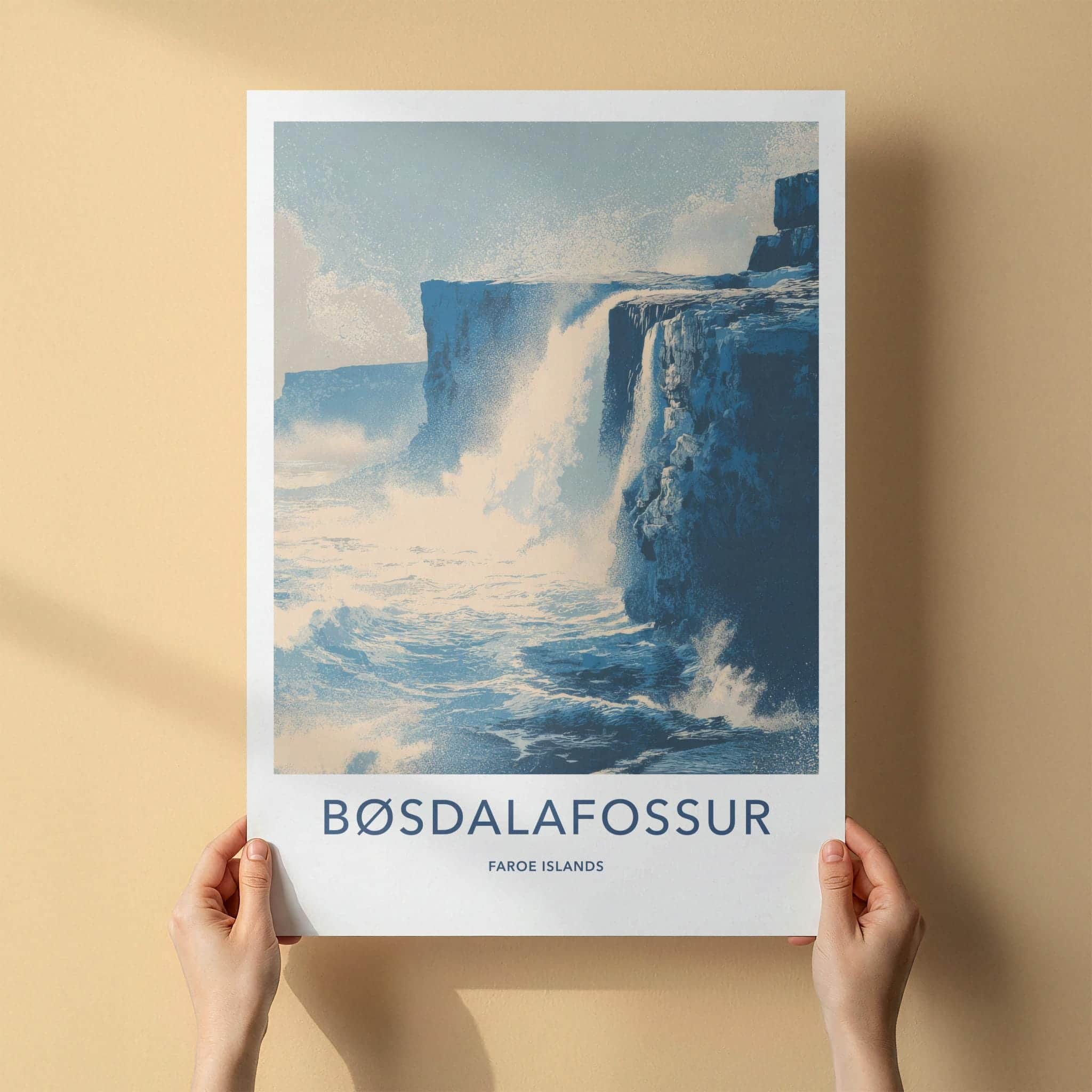 Bosdalafossur Poster - Faroe Islands Travel Print - Wild Ocean Room Decor