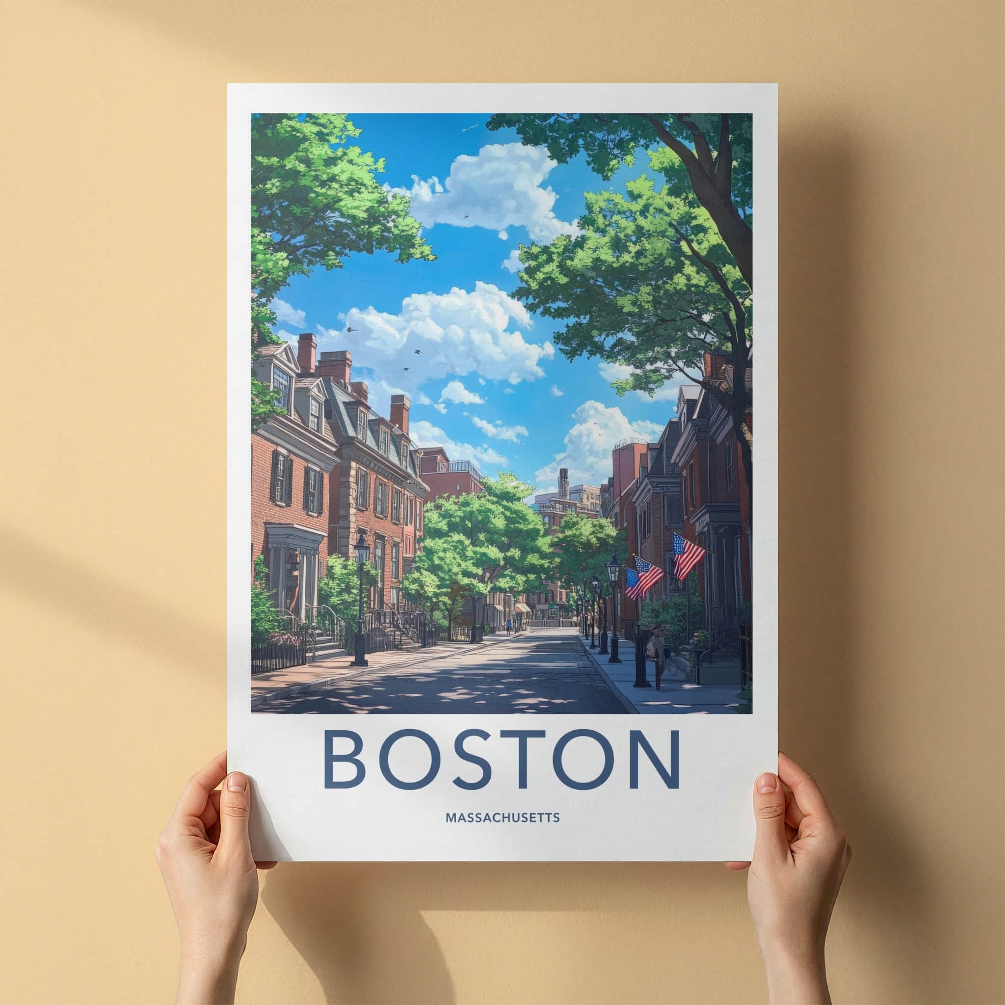 Boston Poster - Massachusetts Art Print - Historic Street Scene Home Decor