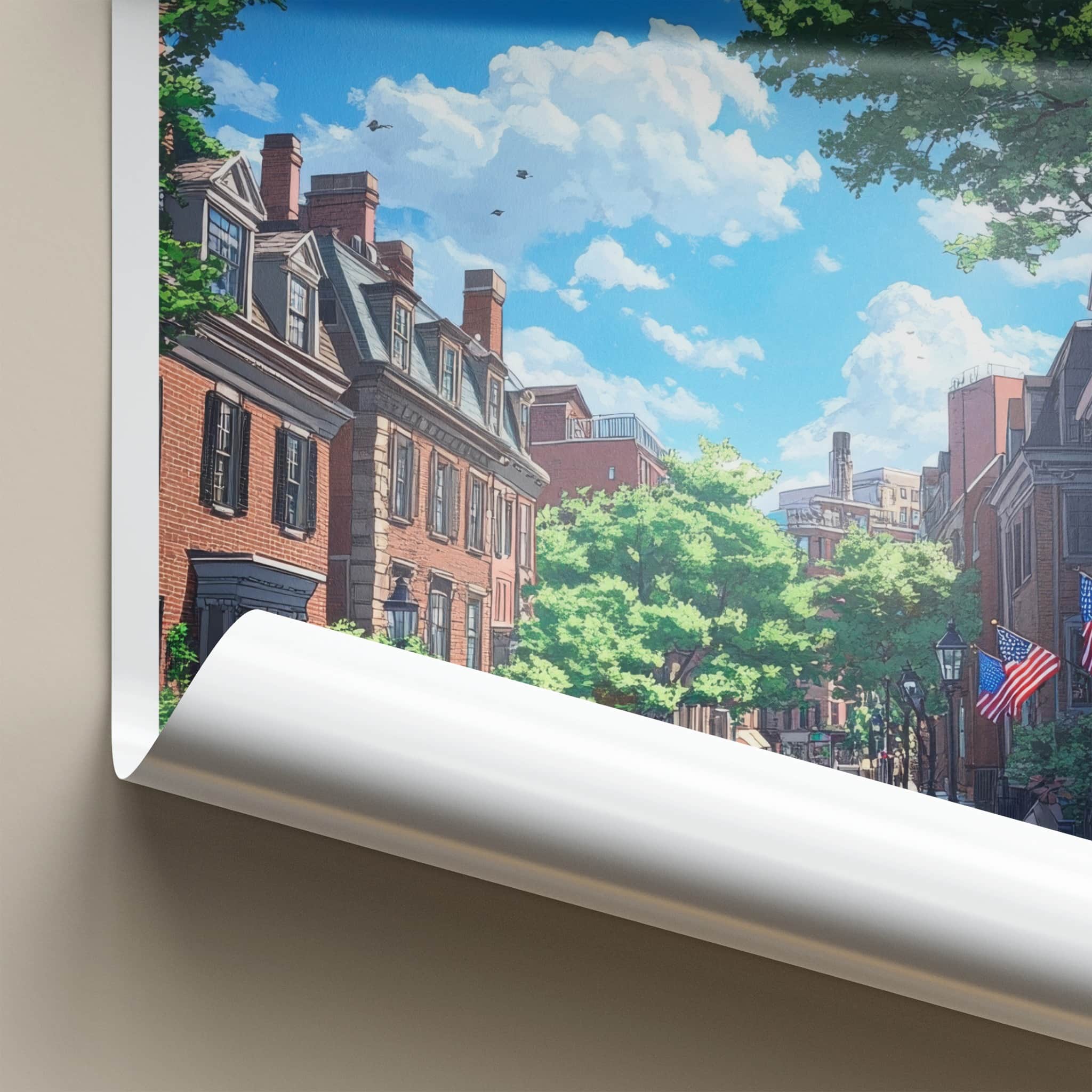 Boston Poster - Massachusetts Art Print - Historic Street Scene Home Decor