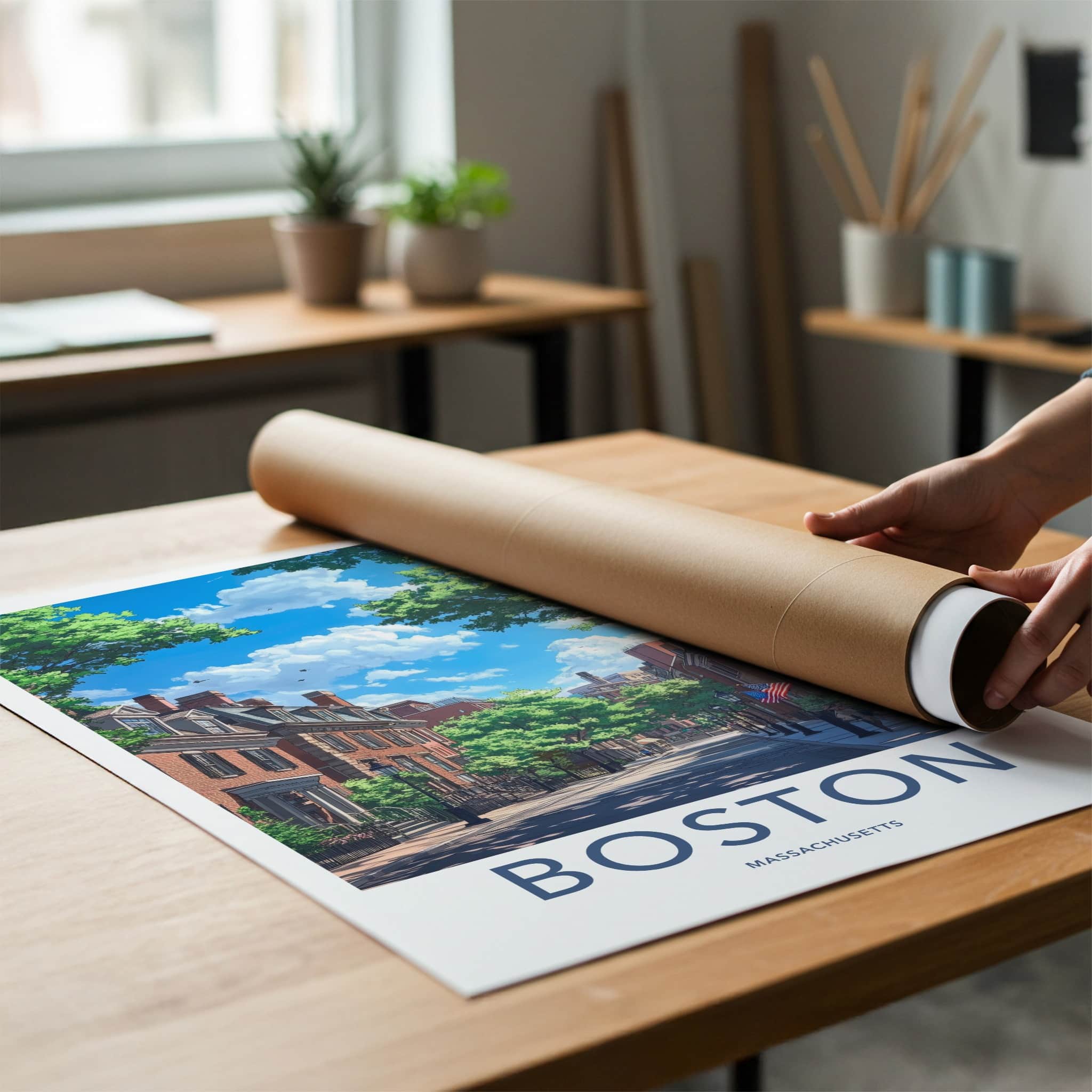 Boston Poster - Massachusetts Art Print - Historic Street Scene Home Decor