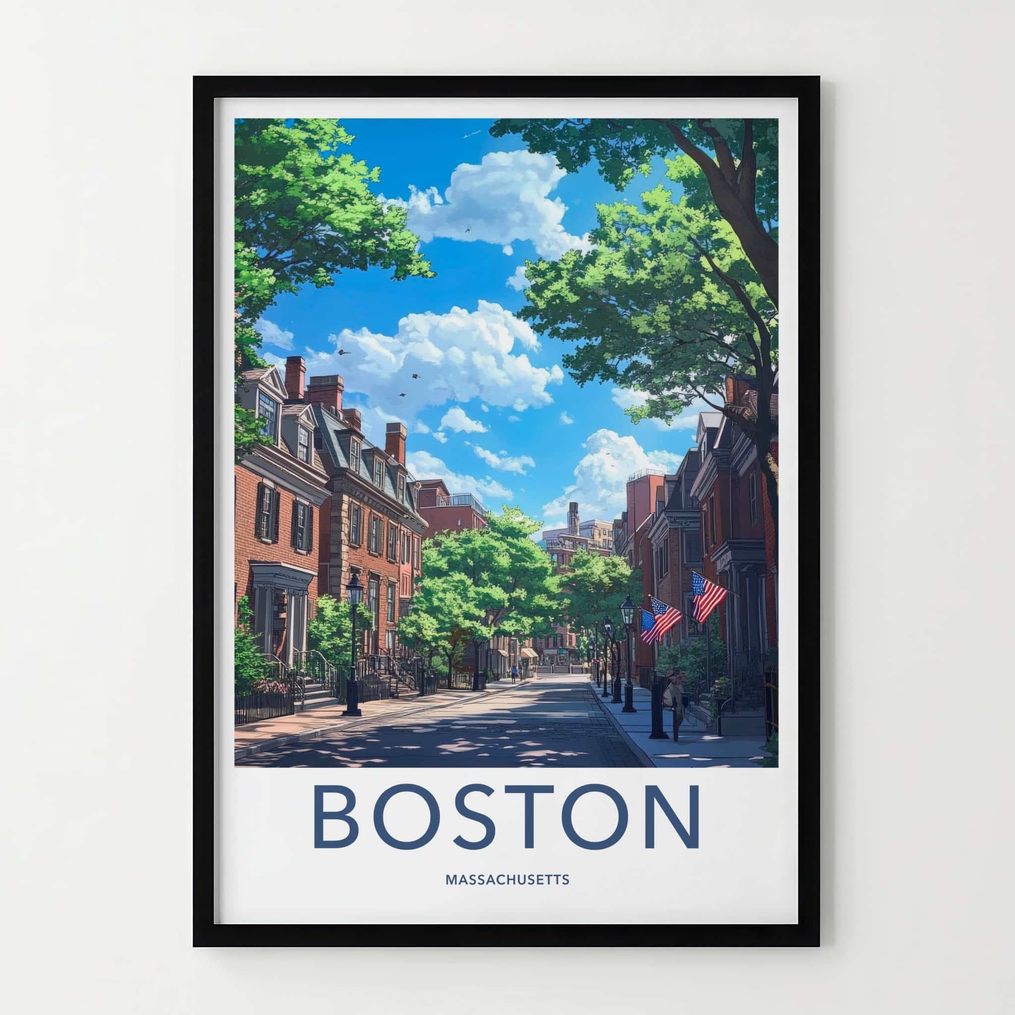 Boston Poster - Massachusetts Art Print - Historic Street Scene Home Decor