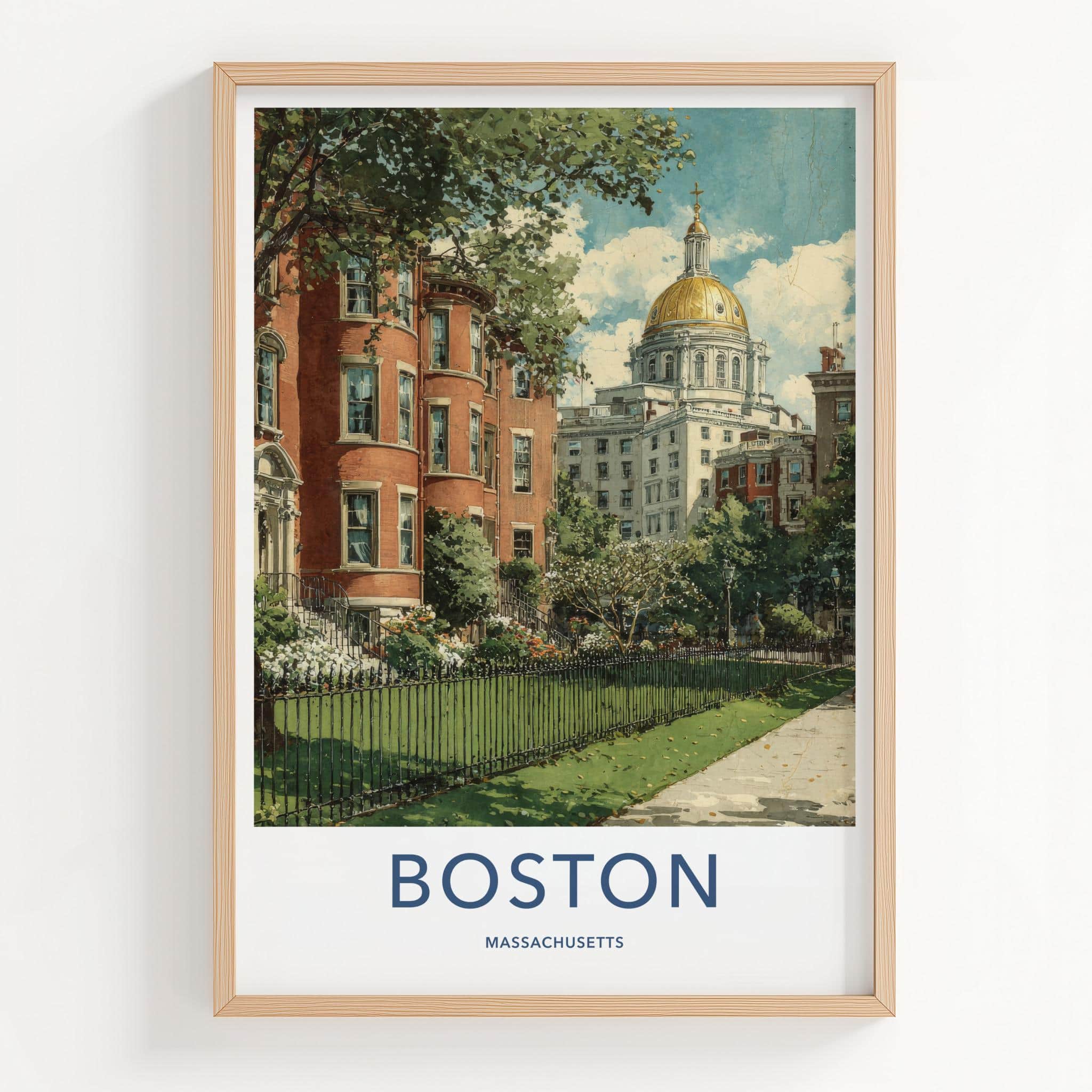 Boston Poster - Massachusetts Scenic Art - Historic Golden Dome Wall Decor