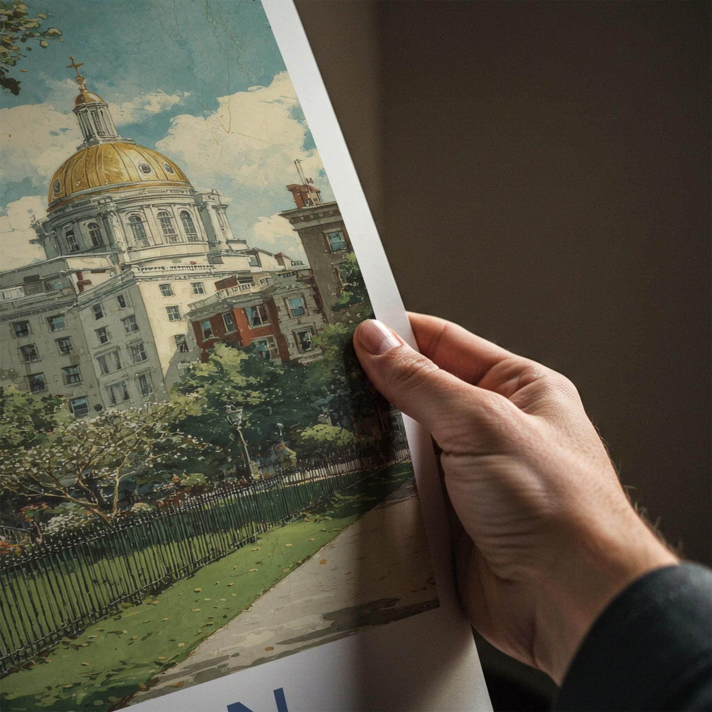 Boston Poster - Massachusetts Scenic Art - Historic Golden Dome Wall Decor