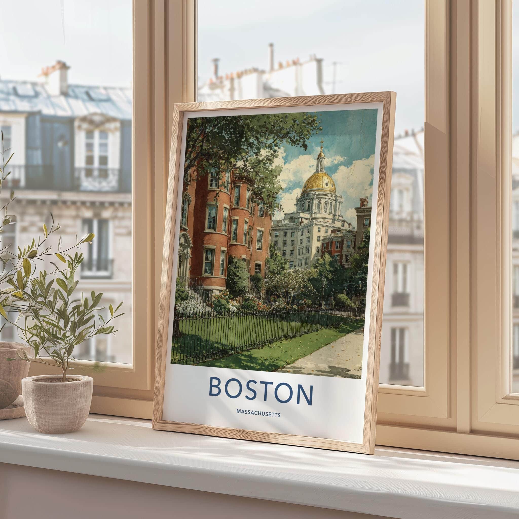 Boston Poster - Massachusetts Scenic Art - Historic Golden Dome Wall Decor