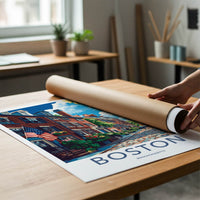 Boston Poster - Massachusetts Travel Art - Cobblestone Street Flags Home Decor